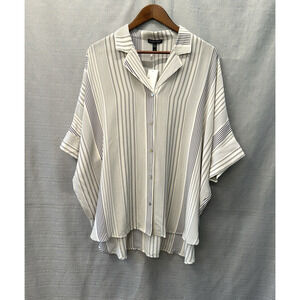 Eileen Fisher Silk Shirt Womens Size L Varied Stripe Crepe Oversized NWT
